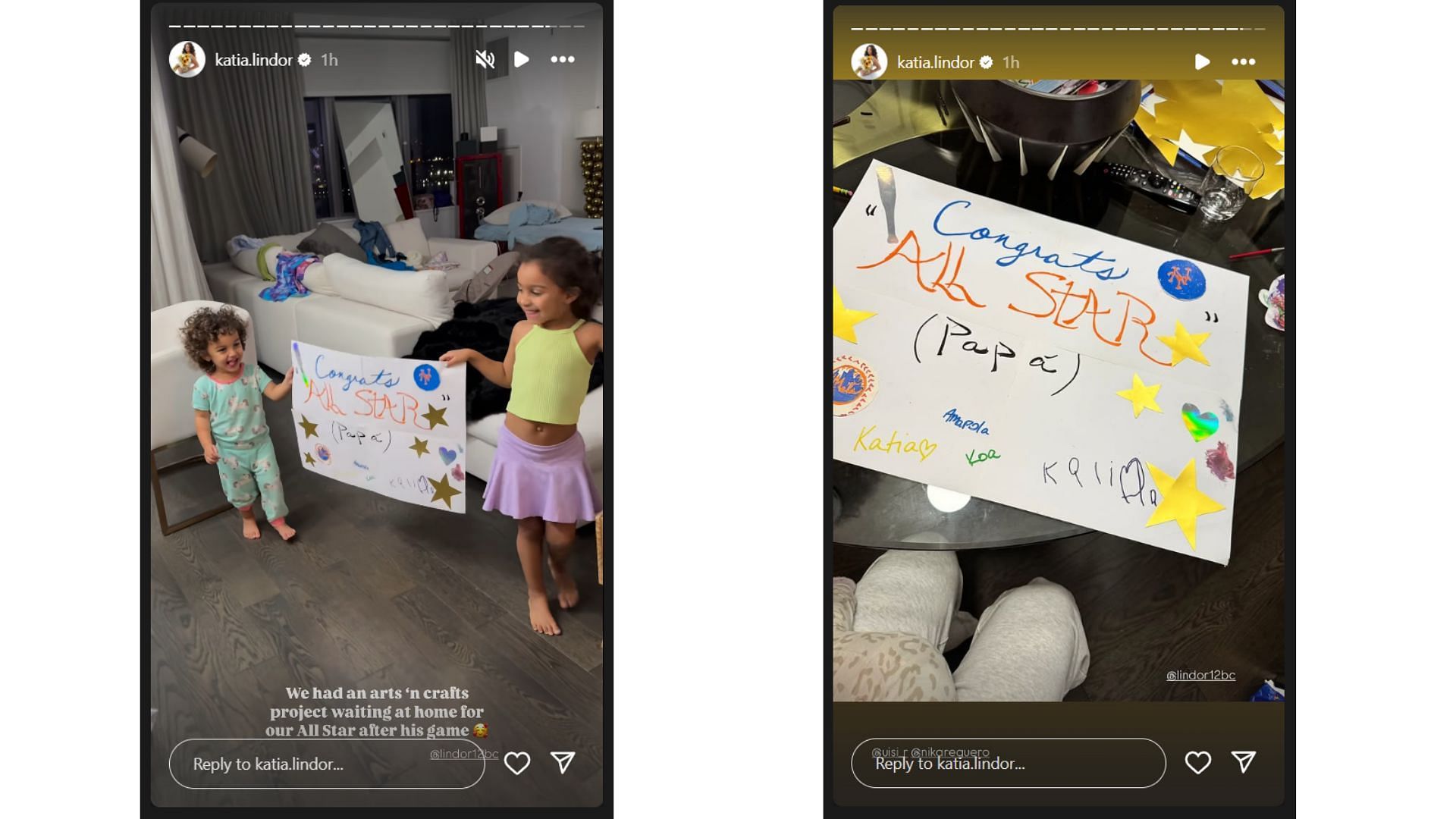 Katia Lindor's Instagram story featuring their children's special gift to their father (Source: Instagram @katia.lindor)